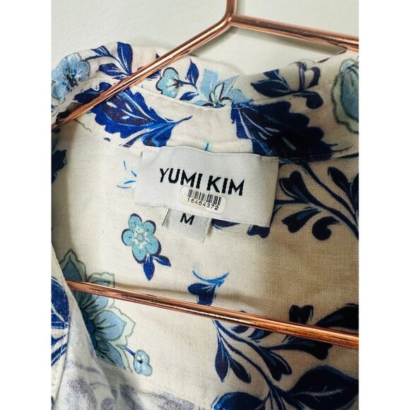 YUMI KIM Blue White Button Down Short Sleeve Carly Linen Top Size Medium - Picture 8 of 9